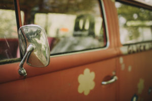 Old VW bus as a wedding car, close up Old VW bus as a wedding car, close up